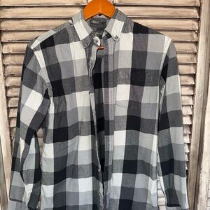 Eddie Bauer Black, Gray & White Plaid Button-Down Shirt